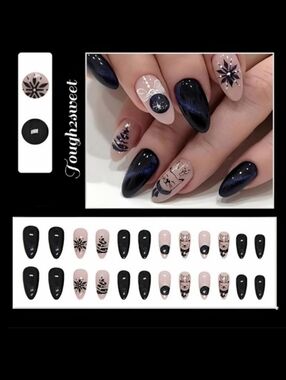 🆕$6 OR 2 FOR $10 ~ CHRISTMAS TREES & REINDEER 24 DESIGNER MEDIUM ALMOND NAILS